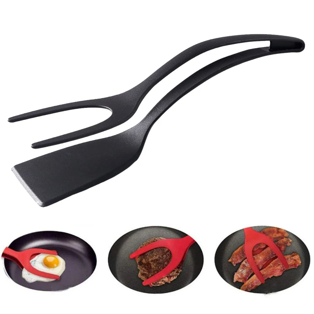 2 In 1 Spatula Tongs for Eggs Non Stick Heat Resistant Grip and Flip Kitchen Utensil evlune