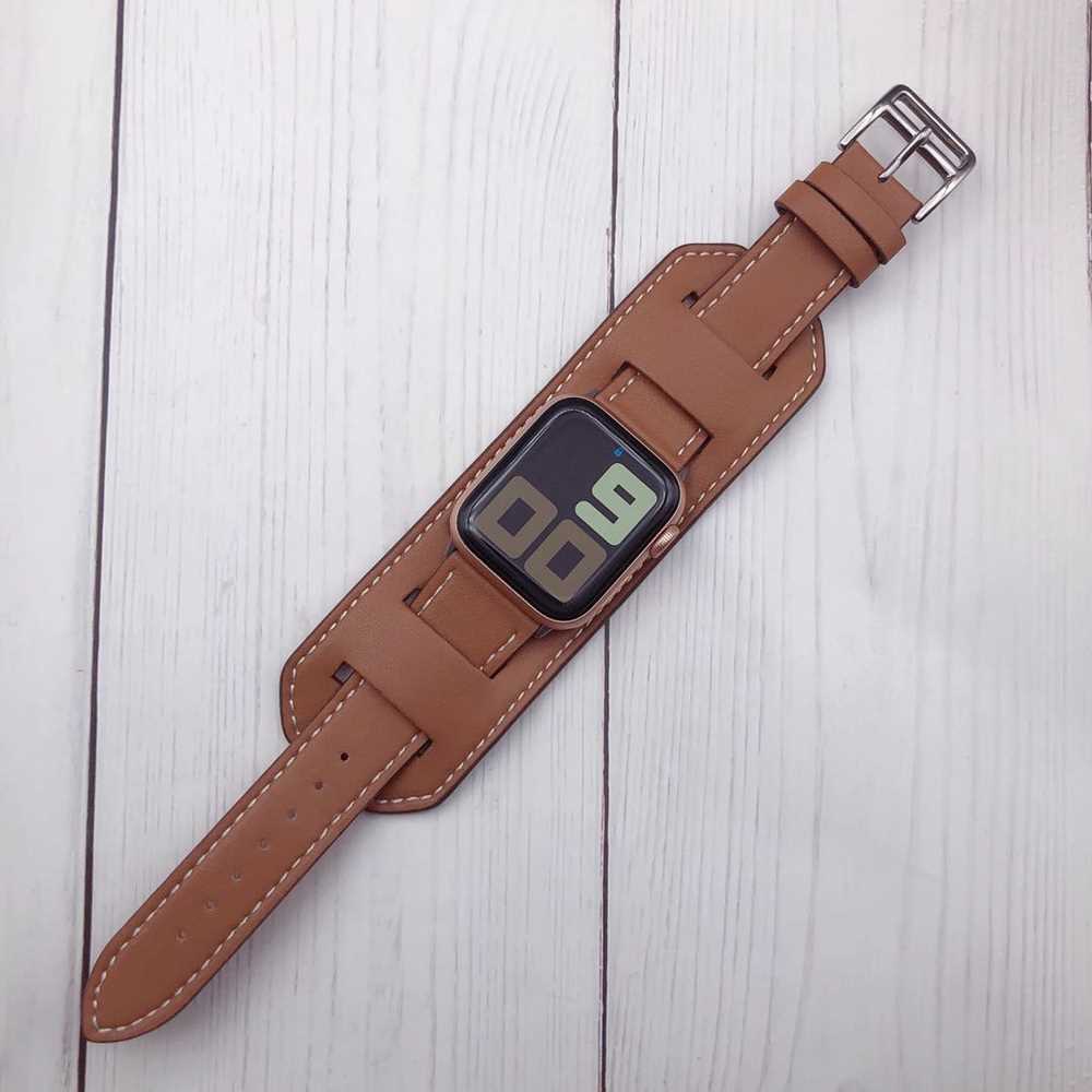 Premium 40mm Apple Watch Band - Genuine Leather Buckle Strap with Cuff Design (Brown)
