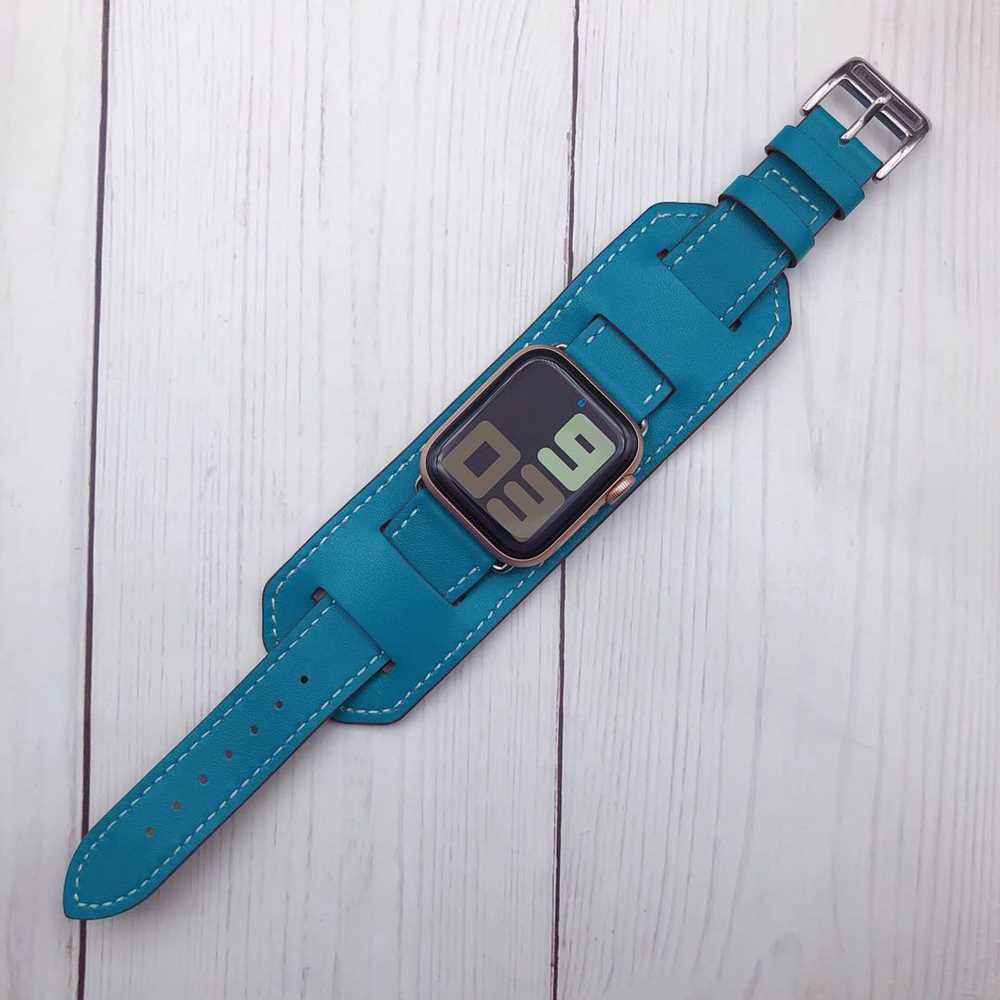Premium 40mm Apple Watch Band - Genuine Leather Buckle Strap with Cuff Design (Brown)