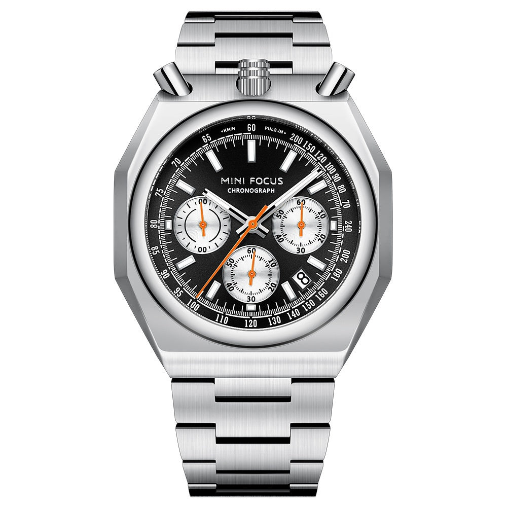 Color: 03 Steel Case Black Surface - Men's Retro Multifunction Quartz Watch with Stainless Steel Band - 30M Waterproof Chronograph Timepiece