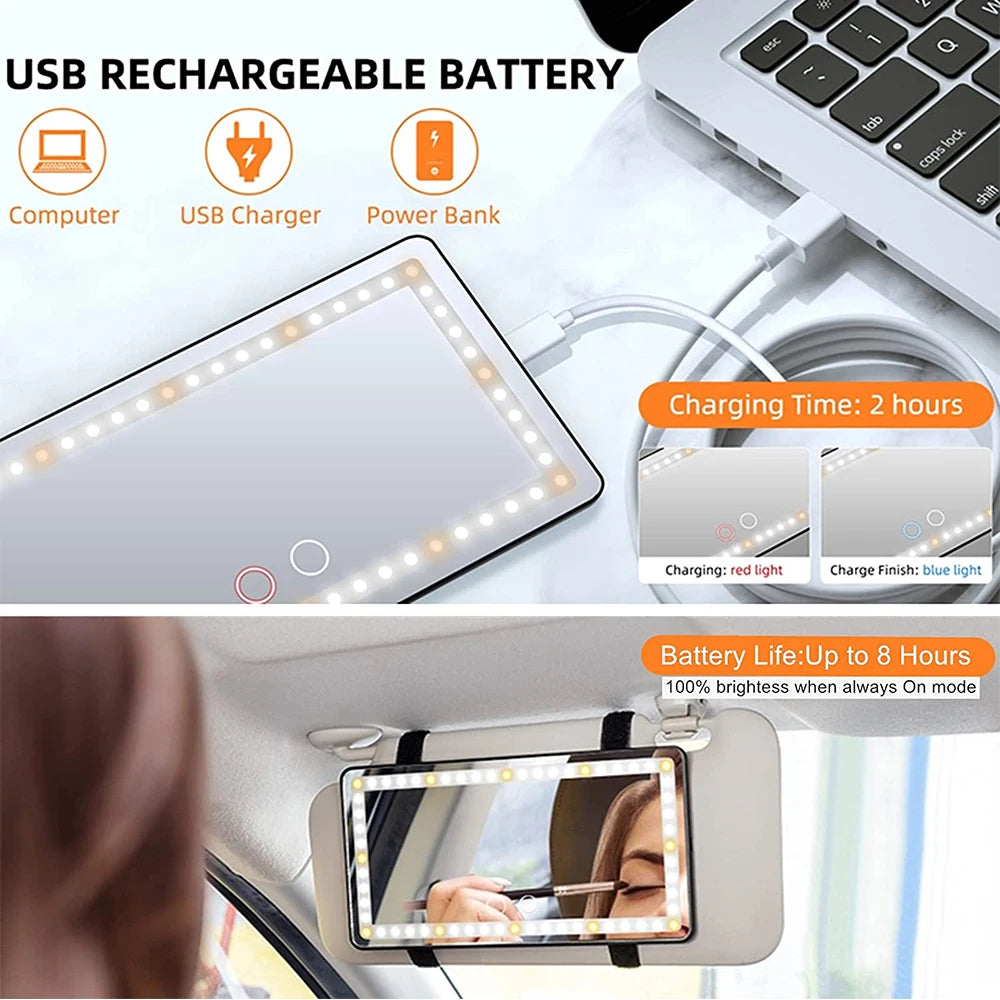 3 Light Modes Car Sun Visor Vanity Mirror Rechargeable LED Makeup Mirror evlune