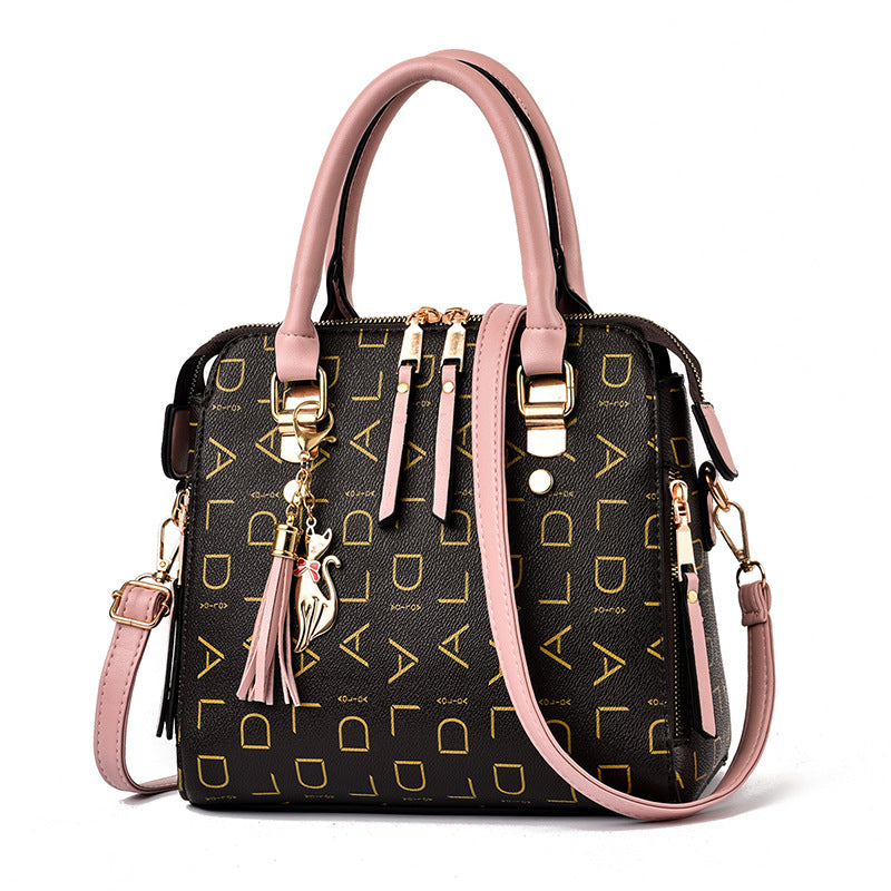 Women's Korean Style PU Leather Letter Print Shoulder Bag - Charming Box Type Crossbody Messenger Bag