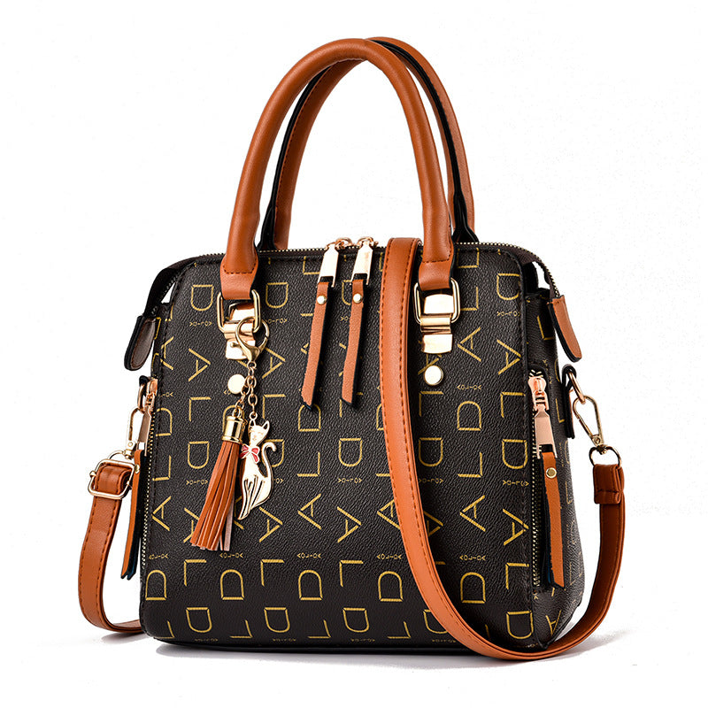 Women's Korean Style PU Leather Letter Print Shoulder Bag - Charming Box Type Crossbody Messenger Bag