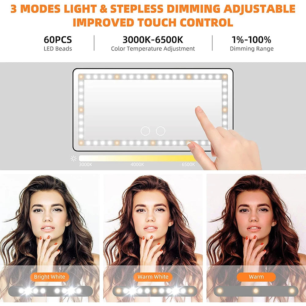 60 LEDs Car Sun Visor Vanity Mirror Rechargeable LED Makeup Mirror evlune