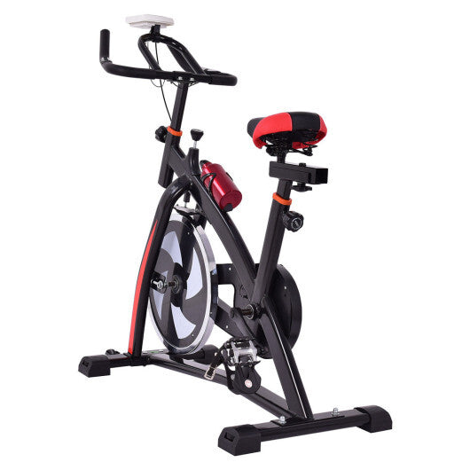 Black Indoor Cycling Bike Trainer Adjustable Exercise Bike with Electronic Meter & Heart Rate Monitor
