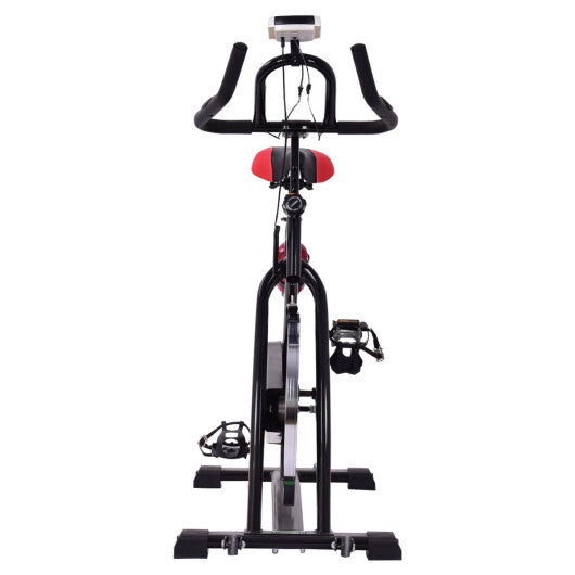 Black Indoor Cycling Bike Trainer Rear View Adjustable Exercise Bike with Electronic Meter & Heart Rate Monitor