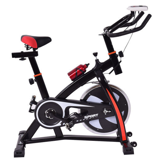 Black Indoor Cycling Bike Trainer Side View Adjustable Exercise Bike with Electronic Meter & Heart Rate Monitor
