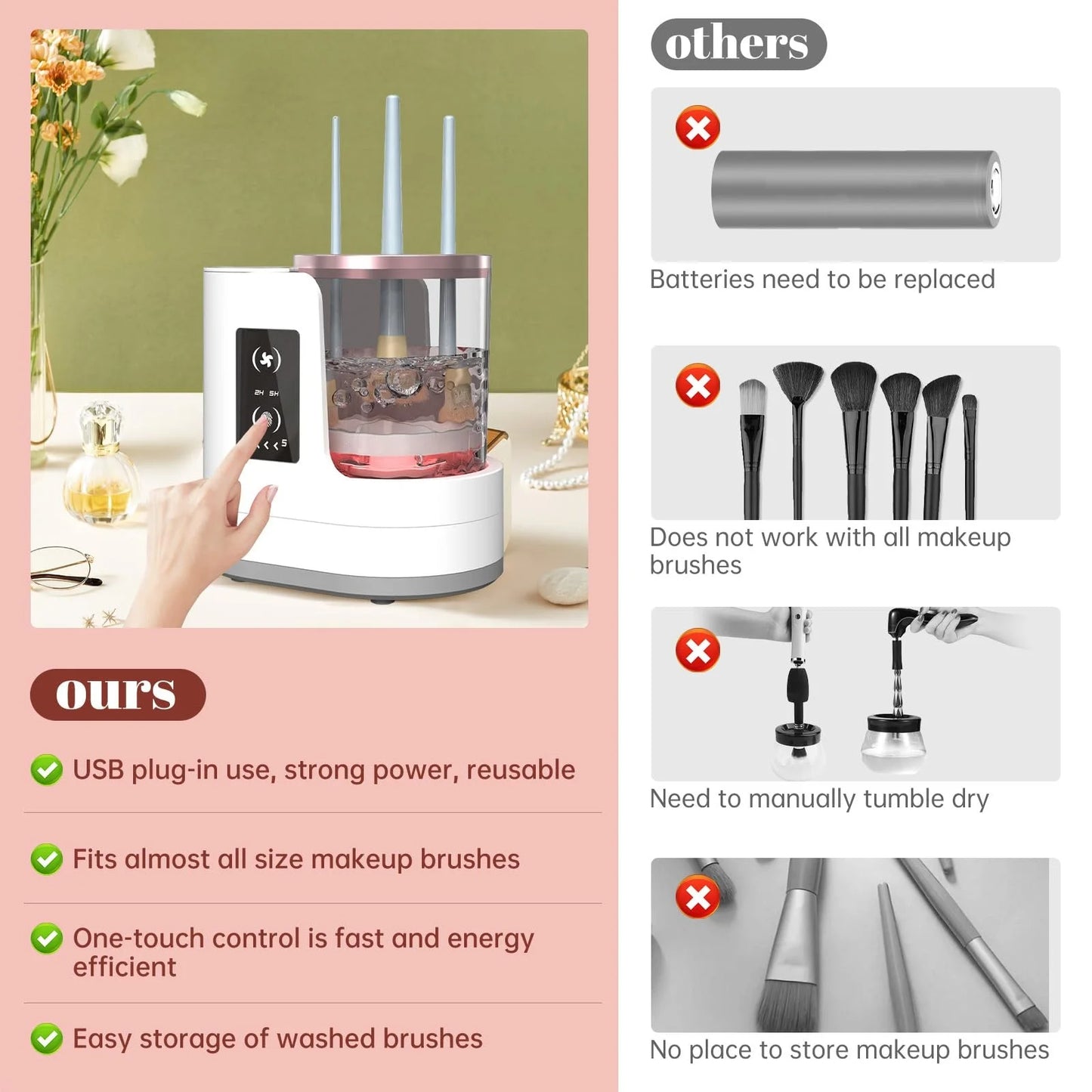 Dryer 3 in 1 Electric Makeup Brush Cleaner Machine Automatic USB Powered evlune