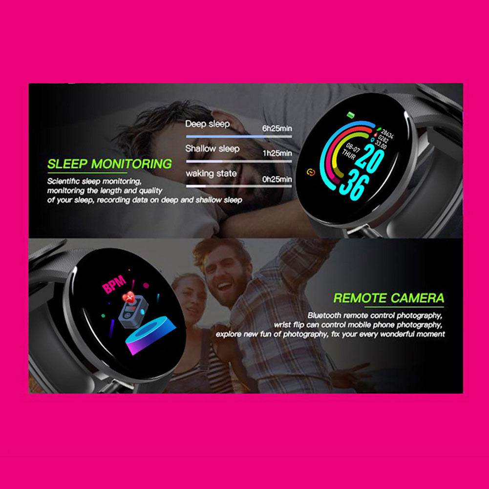 D18 1.44" Sports Smart Watch with Round Screen - Heart Rate, Blood Pressure, Sleep Monitor & Activity Tracker - Red