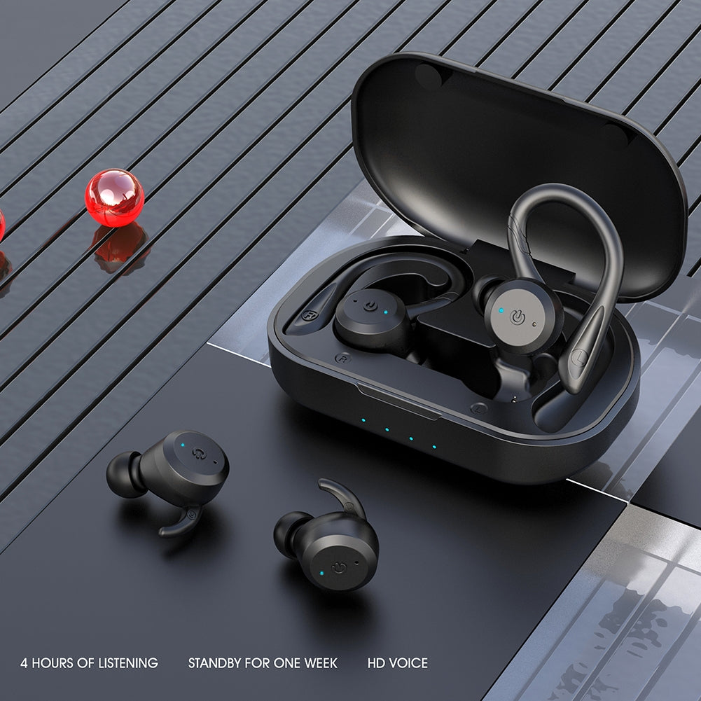 Bluetooth Headphones Ear Hook Stereo Noise Cancellation Music Earphones Waterproof Sports Headset Black