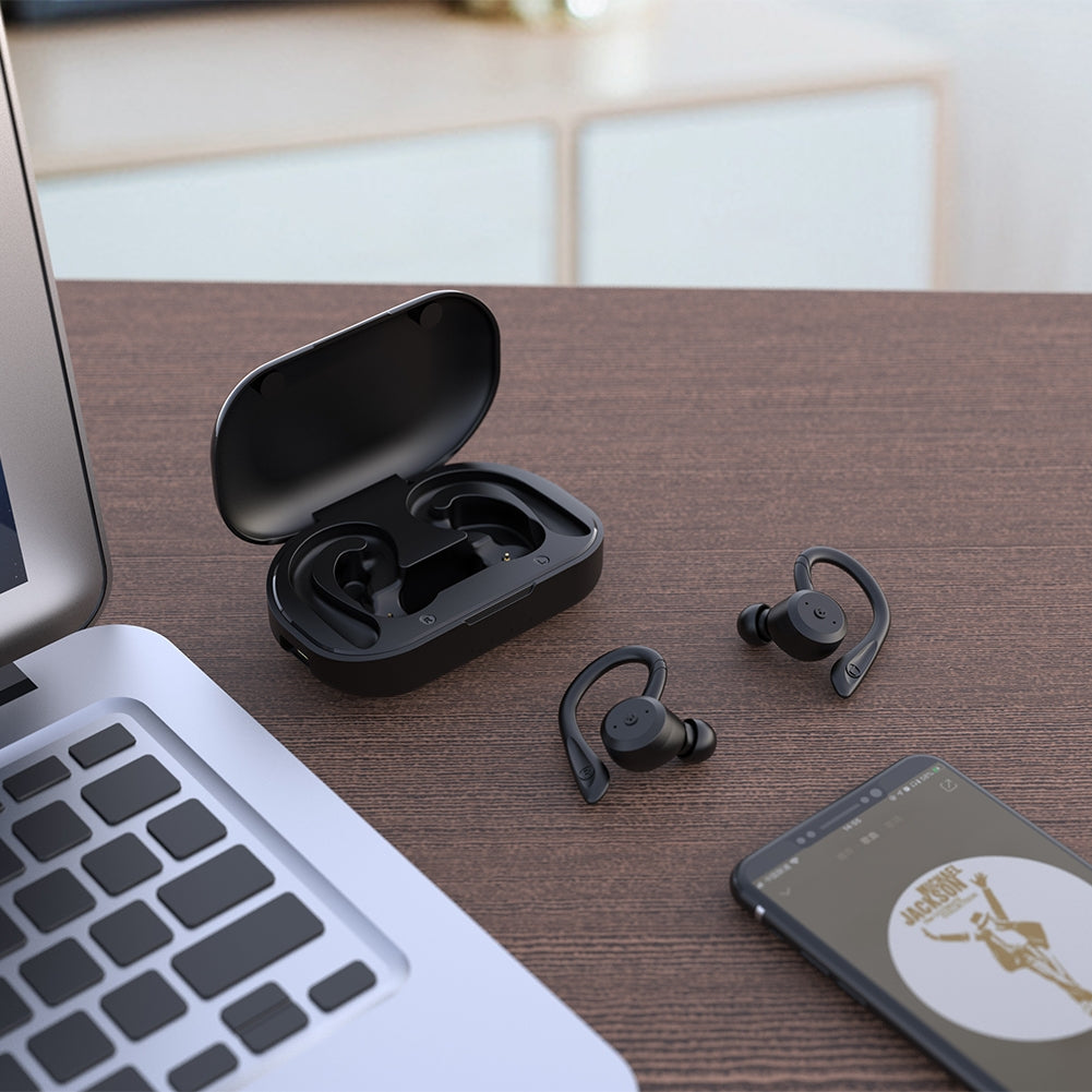 Bluetooth Headphones Ear Hook Stereo Noise Cancellation Music Earphones Waterproof Sports Headset Black