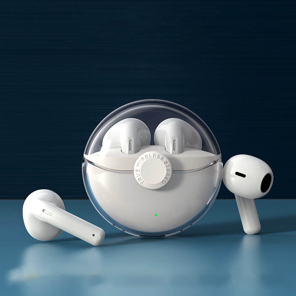 XY-90 Wireless Earbuds Bluetooth 5.3 with Transparent Charging Case | TWS True Wireless Earphones with HIFI Sound, Built-in Mic, Long Battery Life, IPX5 Waterproof, Touch Control for Sports, Work, Travel & Video Calls - White