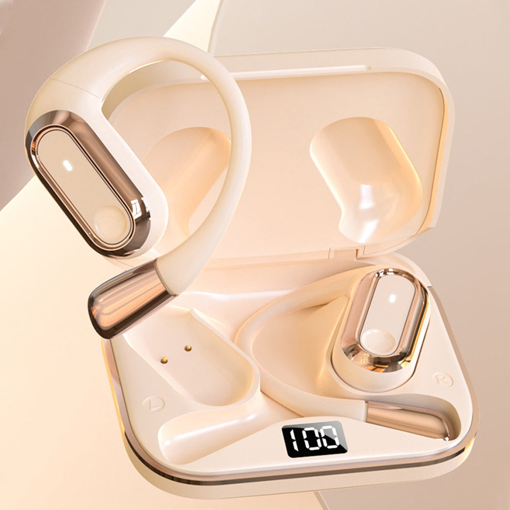 S108 Wireless Hanging Ear Gaming Earbuds with Bluetooth 5.4, IPX5 Waterproof, Power Display Charging Case - Yellow