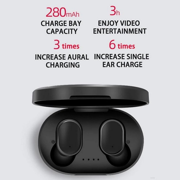 A6s TWS Bluetooth 5.0 Wireless Earbuds for Xiaomi Redmi - Noise Cancelling In-Ear Headphones with Microphone, Hands-Free Stereo Earphones, Universal Compatible Black Earbuds