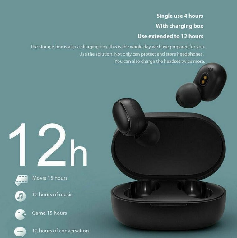A6s TWS Bluetooth 5.0 Wireless Earbuds for Xiaomi Redmi - Noise Cancelling In-Ear Headphones with Microphone, Hands-Free Stereo Earphones, Universal Compatible Black Earbuds