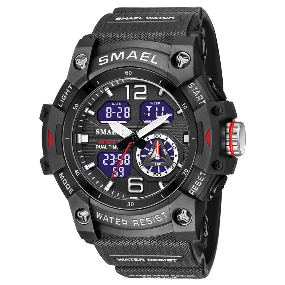 SMAEL Luxury Men's Sports Watch - LED Digital Quartz Waterproof Watch with 5ATM Water Resistance, Shockproof & Multifunction Features