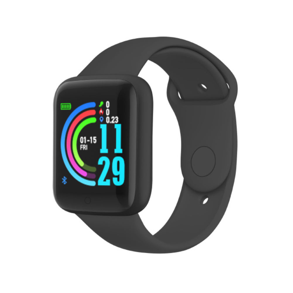Y68 Pro Macaron Smart Watch - Unisex Bluetooth Fitness Tracker with Heart Rate & Blood Oxygen Monitor (Black)