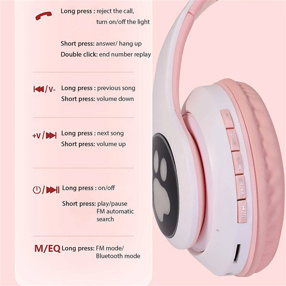Cat Ear Bluetooth Headphones Led Light Wireless Earphone With Microphone Gifts For Kids Girls Purple