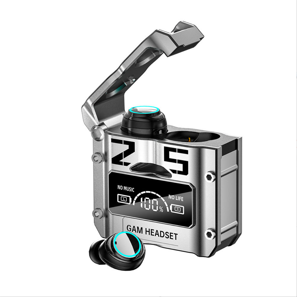 M25 TWS Wireless Headphones Bluetooth 5.3 Touch Control Noise Cancelling Stereo Earbuds with Microphone - IPX7 Waterproof Silver Metal Design