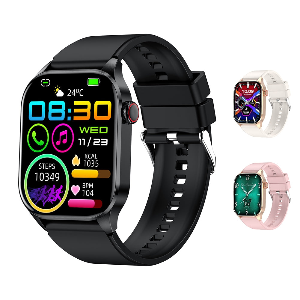 T98 Pink Smart Watch with Blood Oxygen, Blood Pressure, Heart Rate & Sleep Monitor - 2.04 Inch AMOLED Display for Smartphones