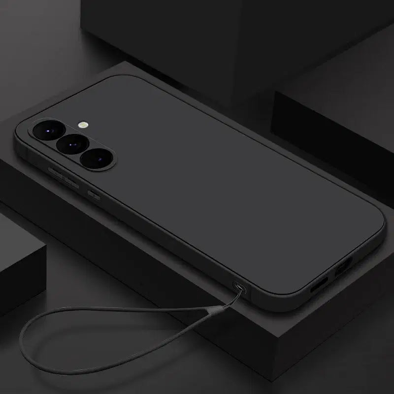 Premium Soft Silicone Lanyard Case with Microfiber Lining for Samsung Galaxy S23 S24 S25 Ultra FE A56 A55 A53 A54 A35 A36 A15 A16 A25 5G Shockproof Dustproof Anti Scratch Non Slip Anti Fingerprint Phone Cover with Wrist Strap Black