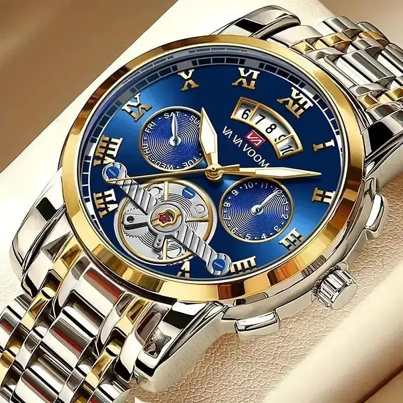 Reloj de lujo para hombre color marfil Modelo 2453 - Reloj deportivo casual de acero inoxidable con manchas luminosas y resistencia al agua 3Bar