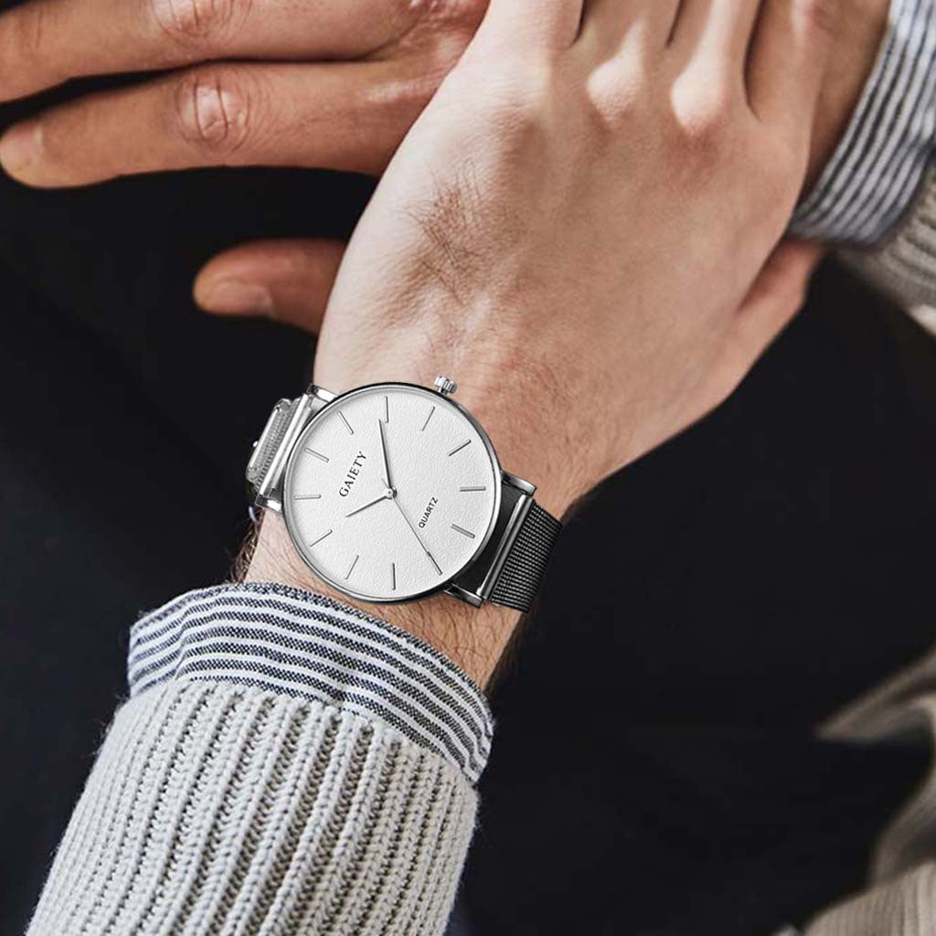 Men's Casual Steel Band Watch - Simple Fashion Quartz Timepiece with Alloy Construction & Pin Buckle Clasp