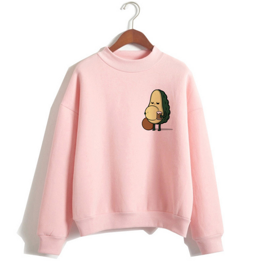 Women's 90s Avocado Hoodie | Vegan Kawaii Cartoon Harajuku Print Sweatshirt | Ullzang Graphic Hoody | Loose Fit Warm Fleece Pullover | 18 Colors Size L | High Collar Winter Fashion