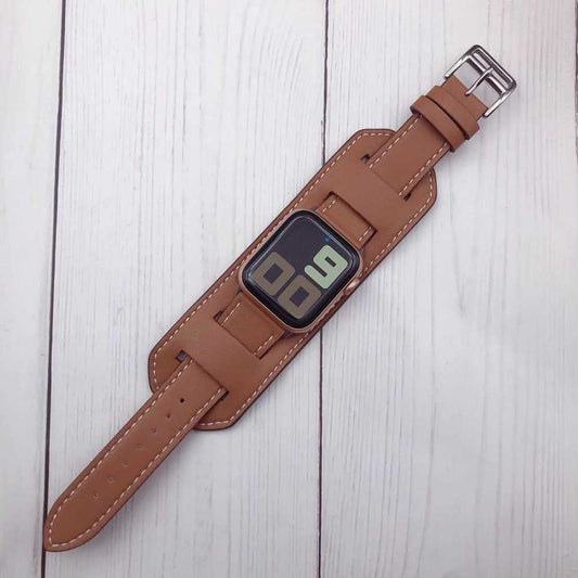 Premium 40mm Apple Watch Band - Genuine Leather Buckle Strap with Cuff Design (Brown)