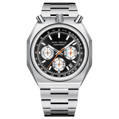 Color: 03 Steel Case Black Surface - Men's Retro Multifunction Quartz Watch with Stainless Steel Band - 30M Waterproof Chronograph Timepiece
