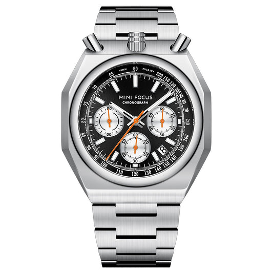 Color: 03 Steel Case Black Surface - Men's Retro Multifunction Quartz Watch with Stainless Steel Band - 30M Waterproof Chronograph Timepiece