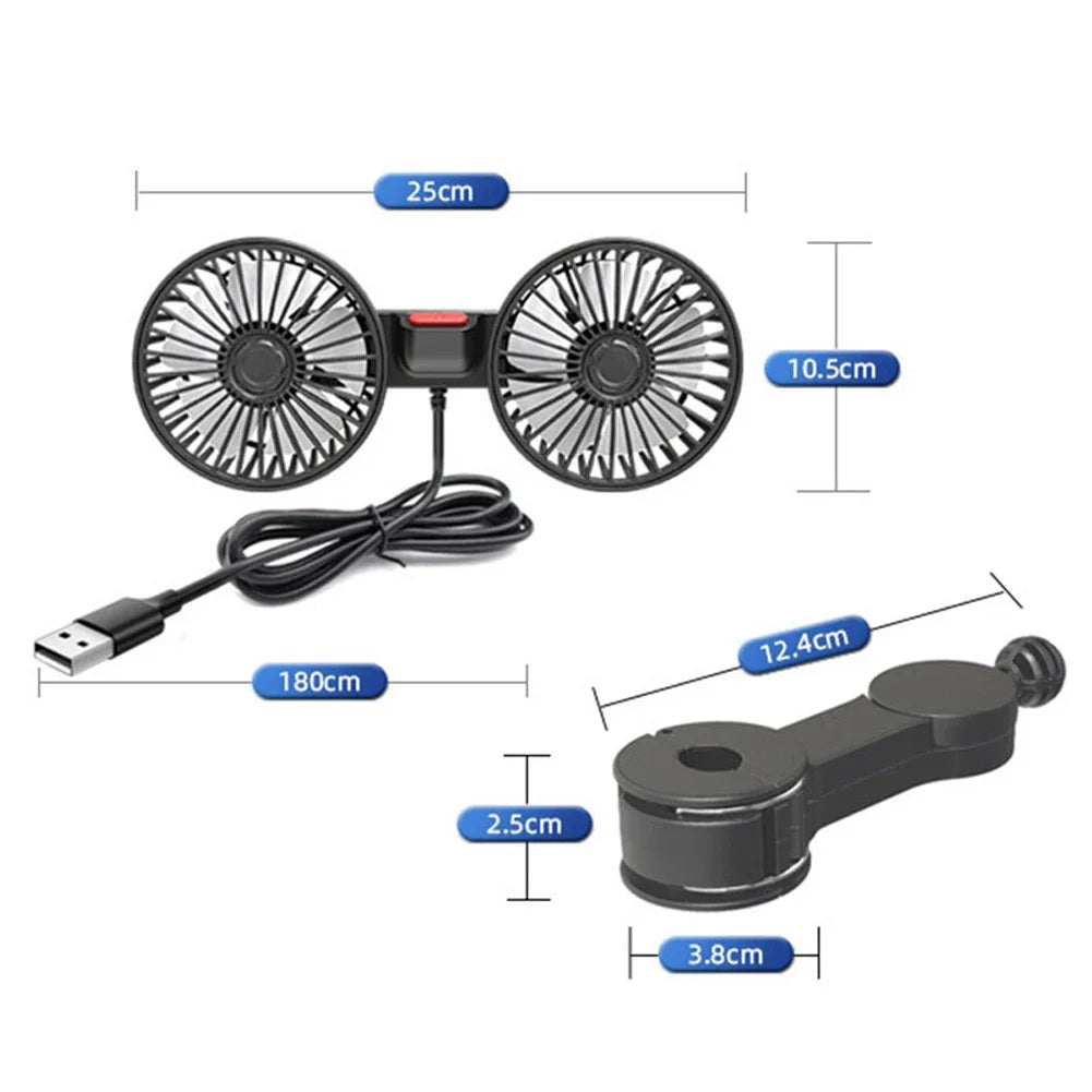 360 Degree Dual Head Car Fan evlune\