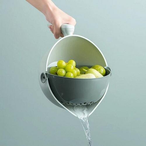 360 Rotating Draining Basket BPA Free Double Layer Colander evlune