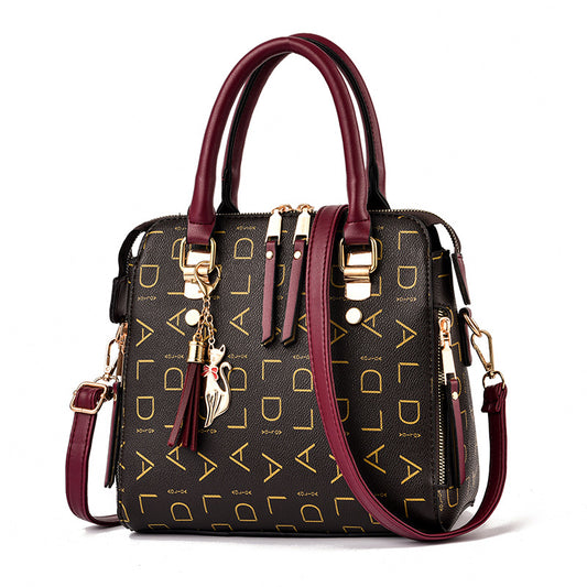 Women's Korean Style PU Leather Letter Print Shoulder Bag - Charming Box Type Crossbody Messenger Bag