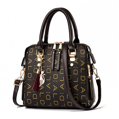Women's Korean Style PU Leather Letter Print Shoulder Bag - Charming Box Type Crossbody Messenger Bag