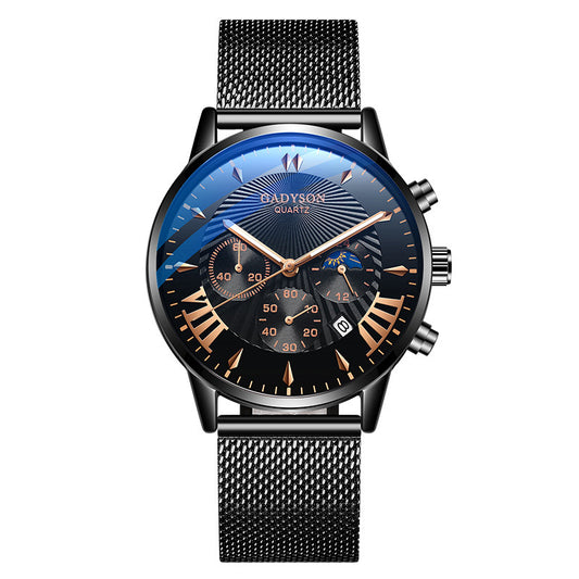 Color: 2style - Men's Alloy Mesh Strap Watch With Activity Buckle