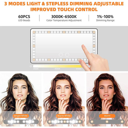 60 LEDs Car Sun Visor Vanity Mirror Rechargeable LED Makeup Mirror evlune
