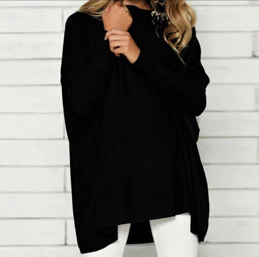 Street Style Loose Fit Long Sleeve T-Shirt with Horn Sleeve Design and Contrast Stitching Details - Color: Black, Size: XXL