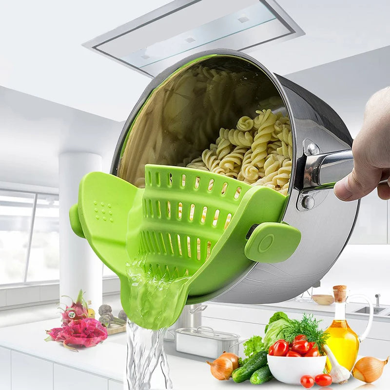 Adjustable Pot Drainer Pasta Vegetables Canned Goods Silicone Strainer evlune