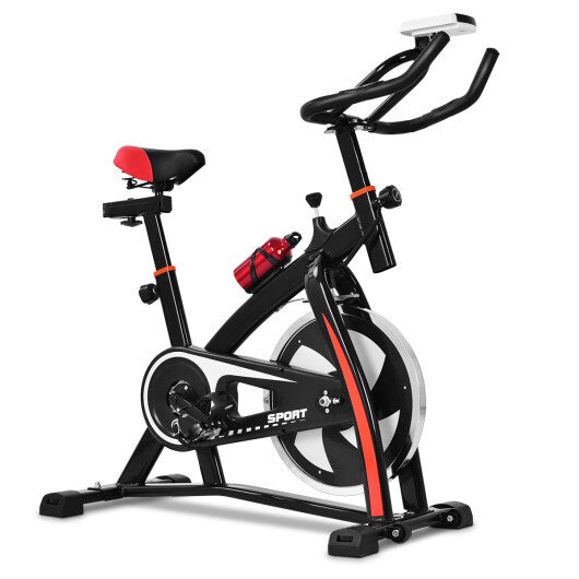 Black Indoor Cycling Bike Trainer Adjustable Exercise Bike with Electronic Meter & Heart Rate Monitor
