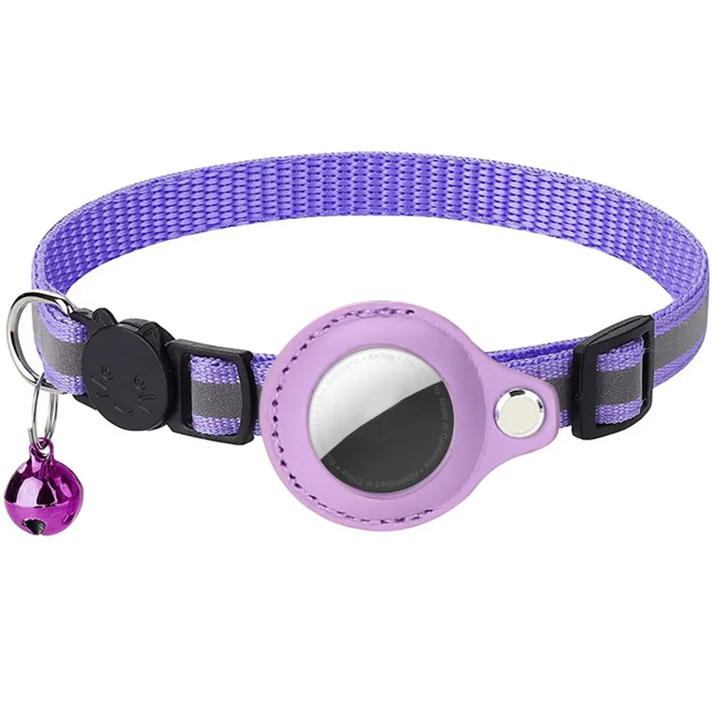 Breakaway Reflective Cat Collar with Apple AirTag Holder Safety Buckle Waterproof Nylon Tracking Collar for Cats evlune