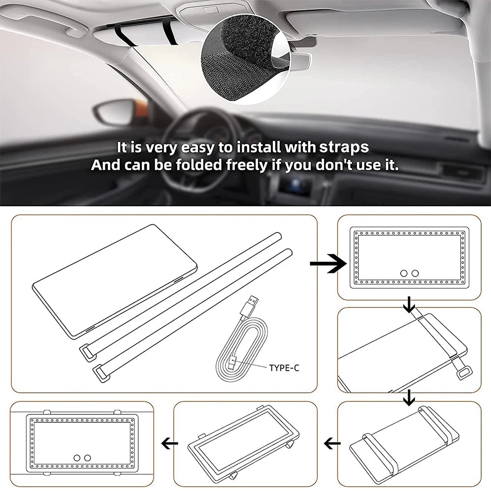Car Sun Visor Mirror Rechargeable LED Vanity Mirror evlune
