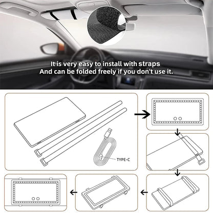 Car Sun Visor Mirror Rechargeable LED Vanity Mirror evlune