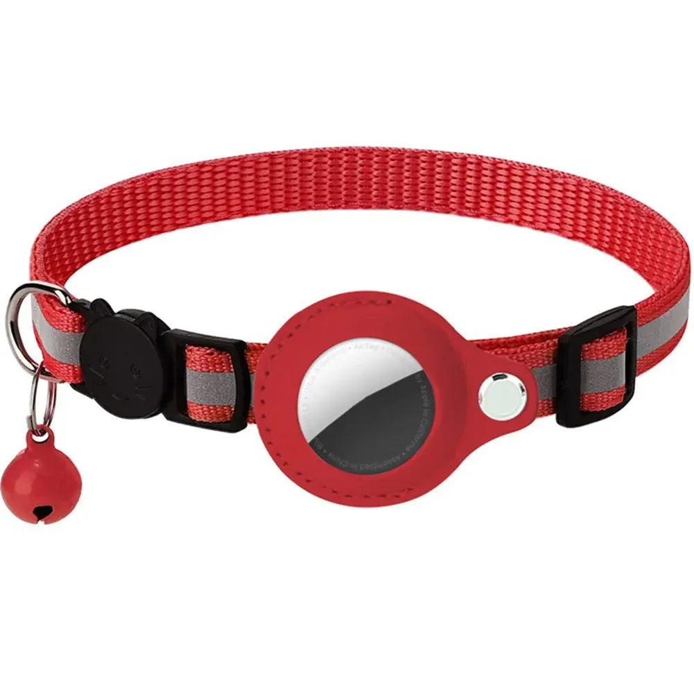 Cat Safety Collar Reflective with Apple AirTag Holder Breakaway Buckle Waterproof Nylon Tracking for Cats evlune