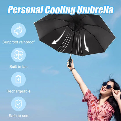 Portable Cooling Umbrella with Built-in Fan and Misting System - 3-in-1 UV Protection Personal Shade