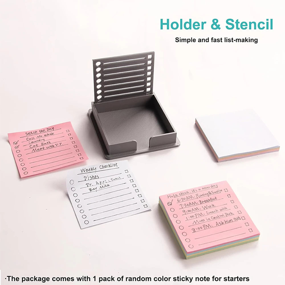 Dispenser Sticky Note Holder with Template 3x3 Organizer with Built in Stencil evlune