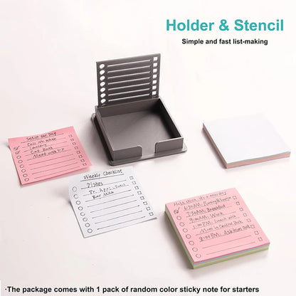 Dispenser Sticky Note Holder with Template 3x3 Organizer with Built in Stencil evlune
