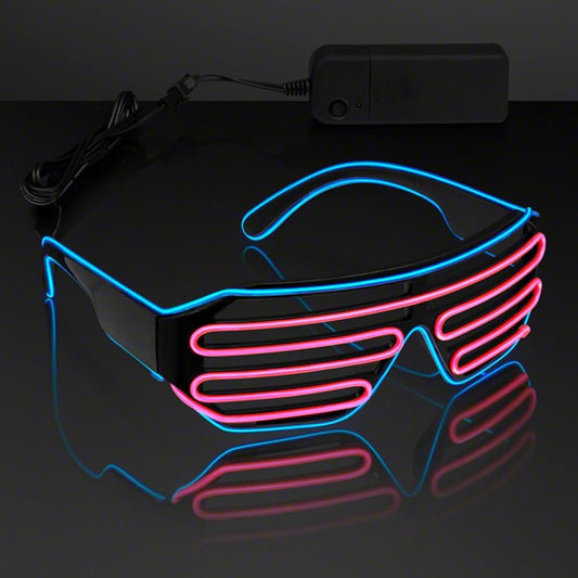 Electro Luminescent Pink and Blue Shutter Shades LED Party Sunglasses with EL Wire Lighting

