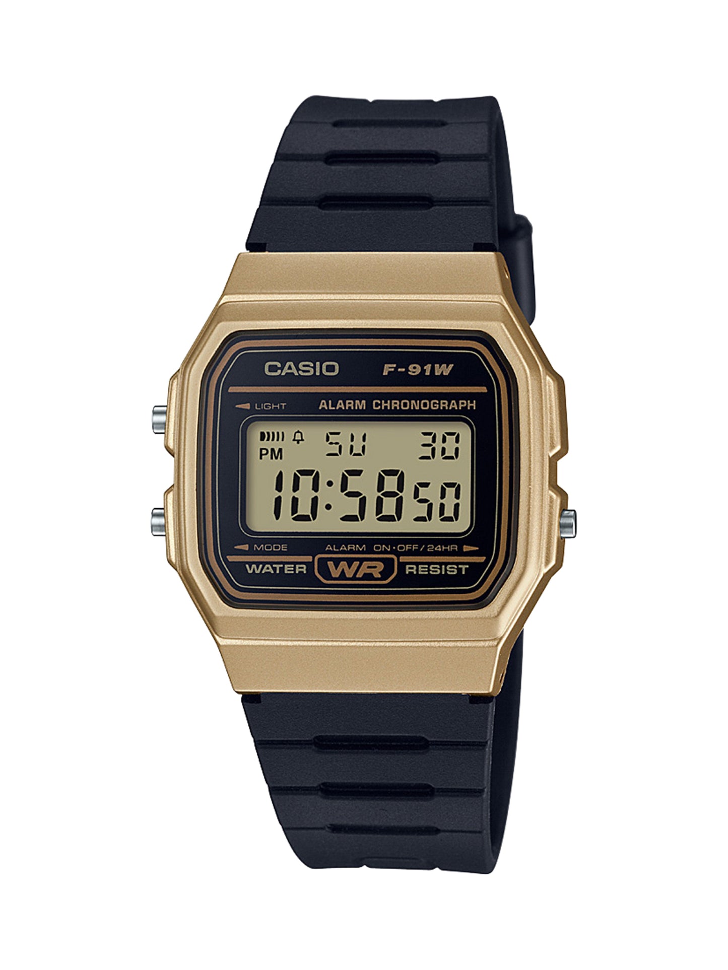 Casio Men's F-91WM-9ACF Classic Digital Watch - Black & Gold Metal Resin Casual Watch with LED Light, Stopwatch, Alarm