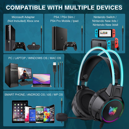 ONIKUMA X15 PRO RGB Gaming Headset with Noise Cancelling Microphone - Wired Surround Sound PC Gaming Headphones with Dynamic RGB Lighting for PC, PS4, Xbox, Battle Royale Games - Black
